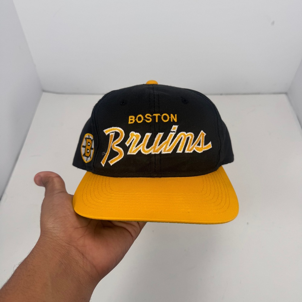 Vintage Boston Bruins Snapback Hat NHL Sports Specialties Black Yellow 90s Cap